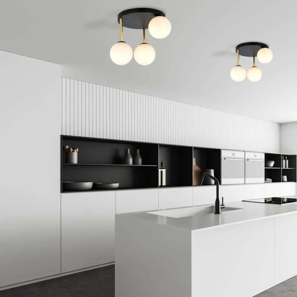 Deckenlampe Kugelschirme 3x E14 Schwarz Weiß Gold