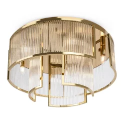 Deckenlampe Metall Glas Ø 65 cm in Gold E14 rund KLARA