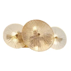 Deckenlampe Metall Glas B: 40 cm in Messing Bernstein Klar