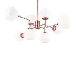 Deckenlampe Metall Glas E14 96 cm breit in Messing Weiß