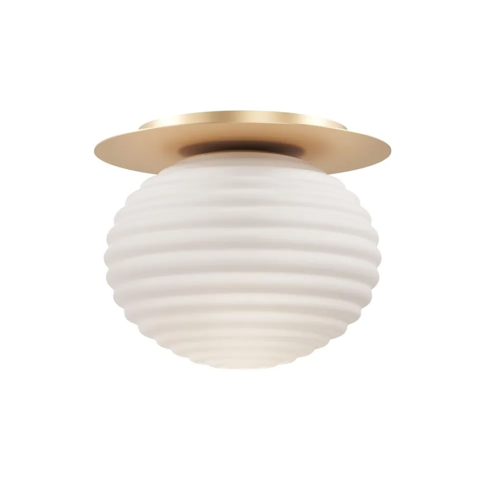 Deckenlampe Metall Glas E27 D: 35 cm rund in Gold Weiß