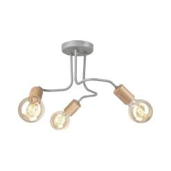 Deckenlampe Metall Holz B: 40 cm Grau 3-flammig E27 Retro