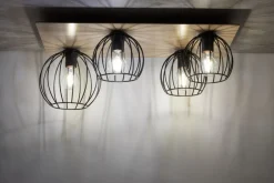 Deckenlampe Metall Holz E27 Schwarz Natur Retro innen