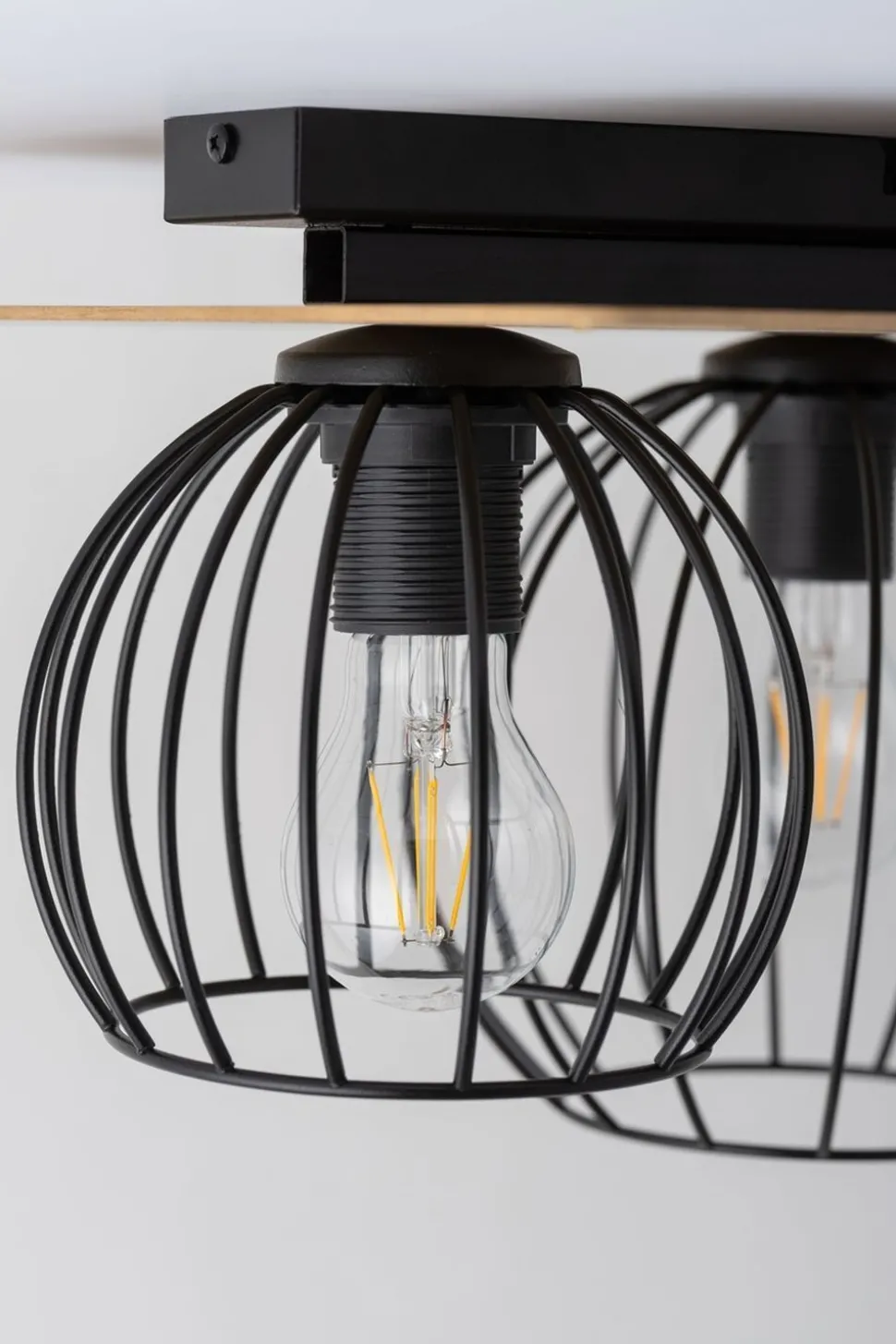 Deckenlampe Metall Holz E27 Schwarz Natur Retro innen