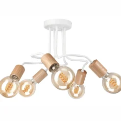 Deckenlampe Metall Holz Weiß 5-flammig E27 B: 44 cm Retro