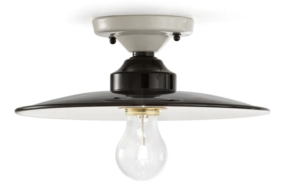 Deckenlampe Metall Keramik E27 Ø 25 cm Weiß Schwarz