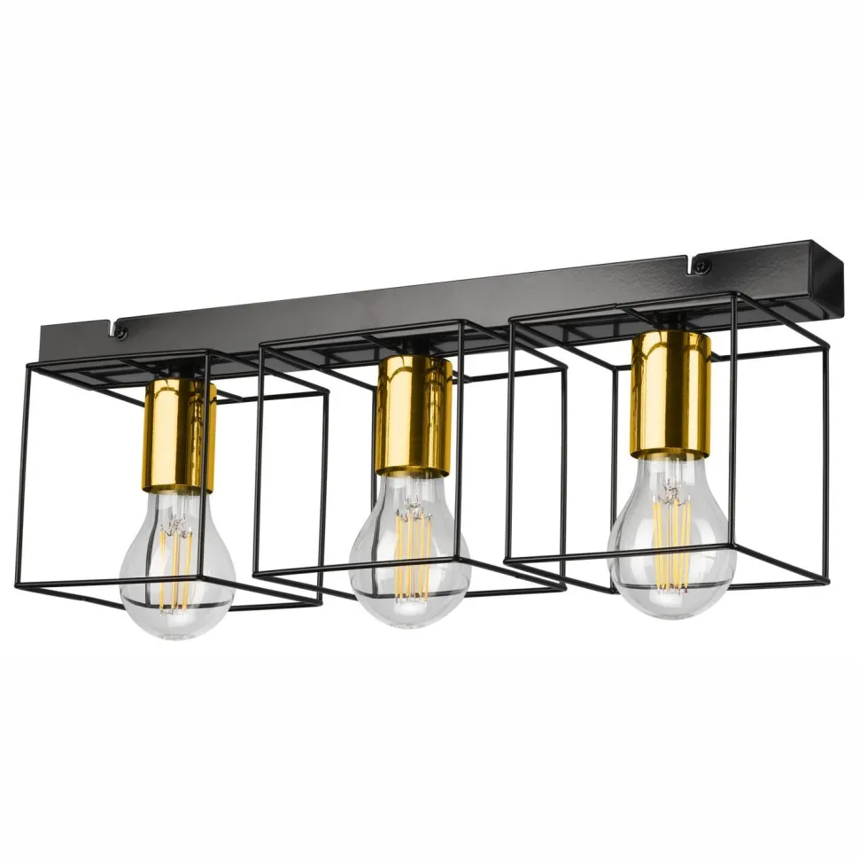 Deckenlampe Metall Schwarz Gold 3-flammig E27 50 cm lang