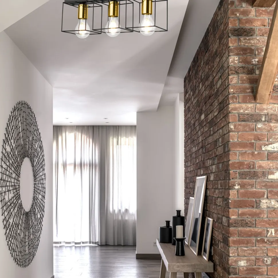 Deckenlampe Metall Schwarz Gold 3-flammig E27 50 cm lang