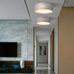 Deckenlampe Metall Stoff E27 Ø 52 cm Chrom Grau rund