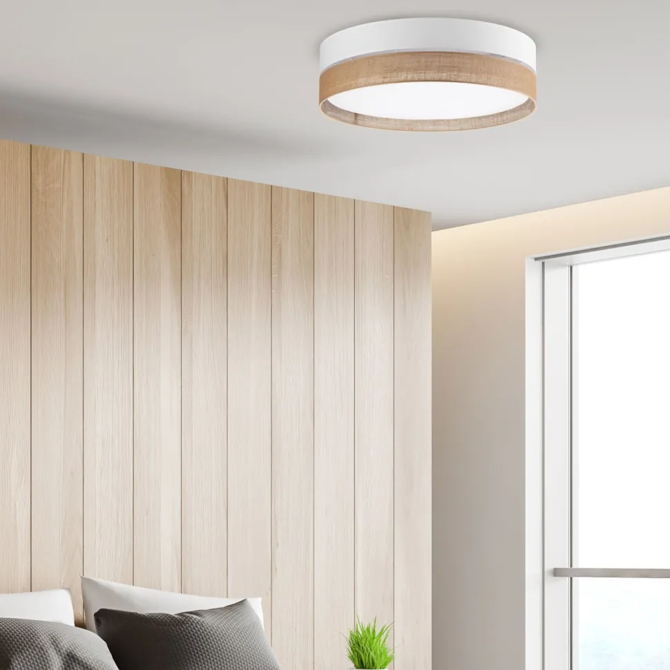 Deckenlampe Modern Jute Stoff rund Ø 60 cm Braun Weiß