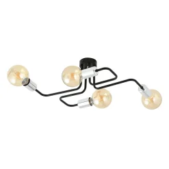 Deckenlampe Retro flach 4-flammig für E27 Schwarz Chrom