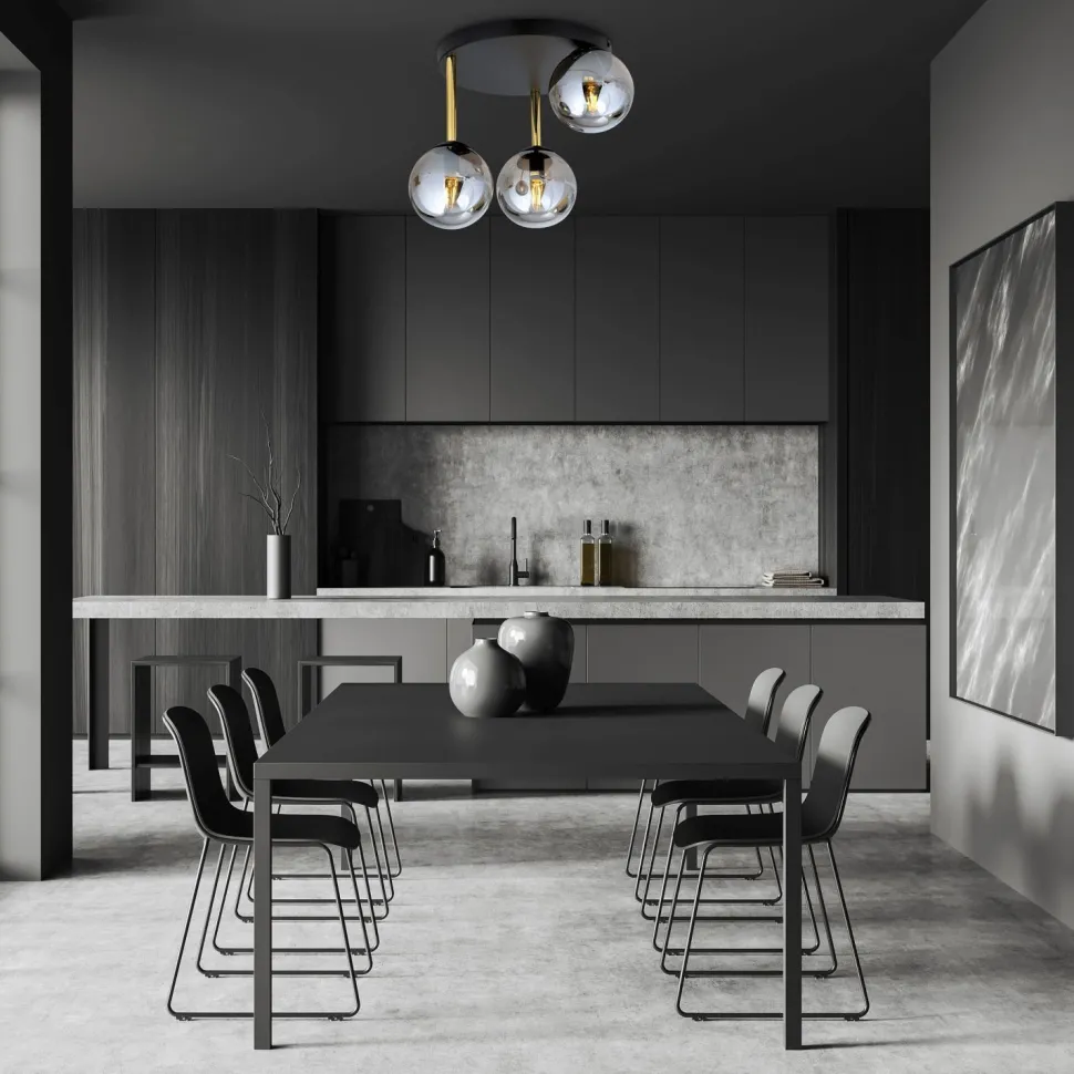 Deckenlampe rund Ø 40 cm E14 Schwarz Grau Gold Glas Metall