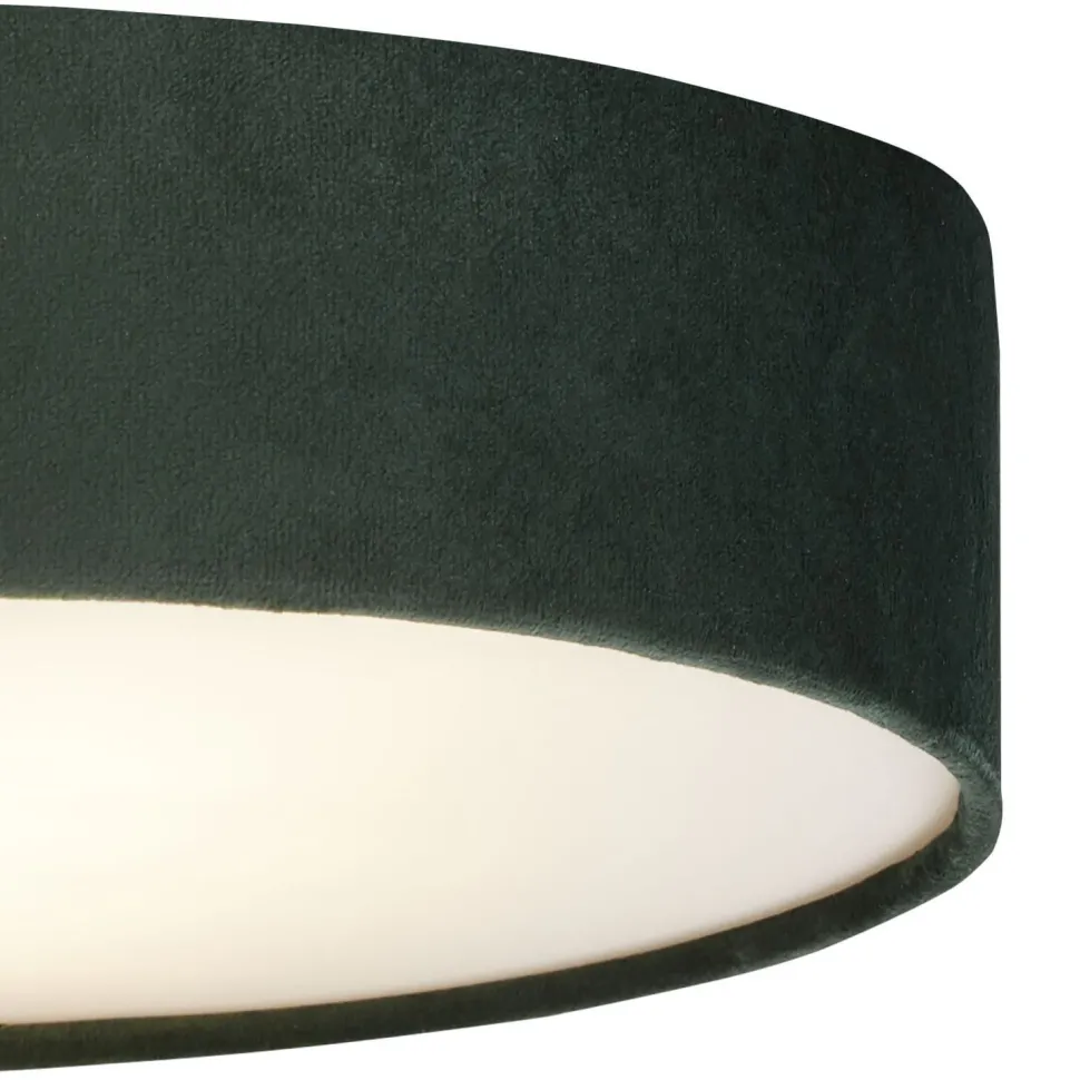 Deckenlampe rund Ø 38 cm H: 10 cm Samt Schirm Grün 2x E27