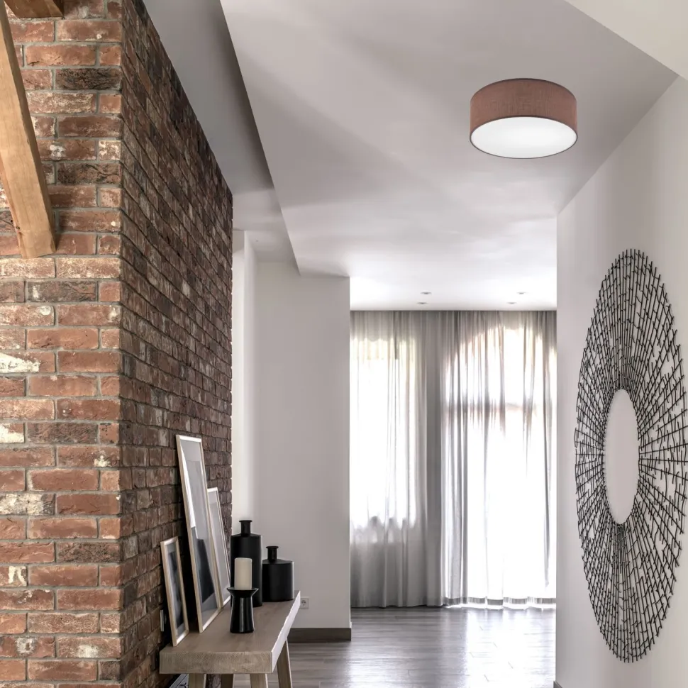 Deckenlampe rund Ø 35 cm Modern Stoff blendarm Braun für E27