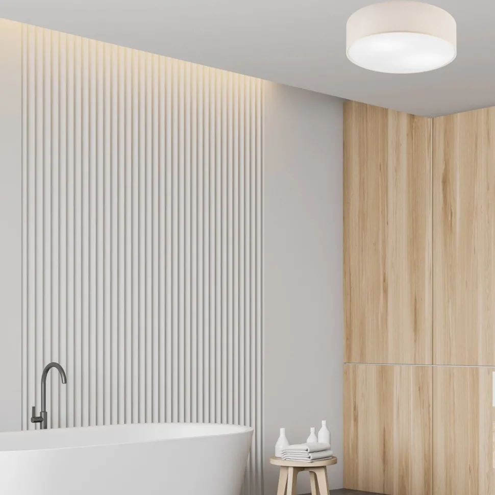 Deckenlampe rund Ø 45 cm Modern Stoffschirm Creme 2x E27