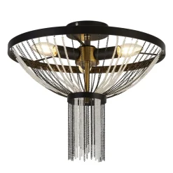 Deckenlampe rund Ø 40 cm Schwarz Kettel Metall Acryl Kristall