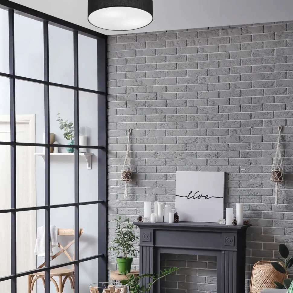 Deckenlampe Schwarz Ø 45 cm rund flach blendarm 2x E27 Stoff