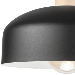 Deckenlampe Schwarz Metall Holz E27 Ø 30 cm Skandinavisch