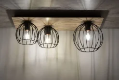 Deckenlampe Schwarz Natur E27 Holz Metall Retro