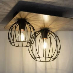 Deckenlampe Schwarz Natur E27 Holz Metall Junges Wohnen