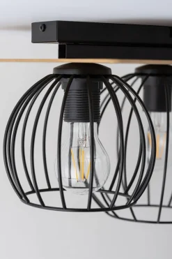 Deckenlampe Schwarz Natur E27 Metall Holz Wohnzimmer