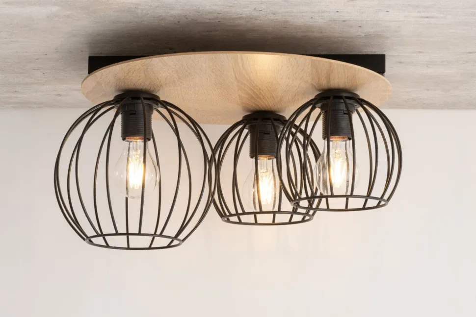 Deckenlampe Schwarz Natur Metall Holz E27 Flur