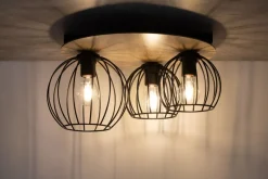 Deckenlampe Schwarz Natur Metall Holz E27 Flur