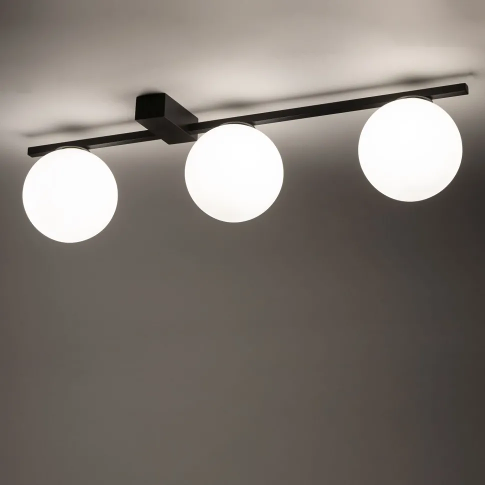 Deckenlampe Schwarz Weiß 67 cm lang 3-flammig G9 Glas