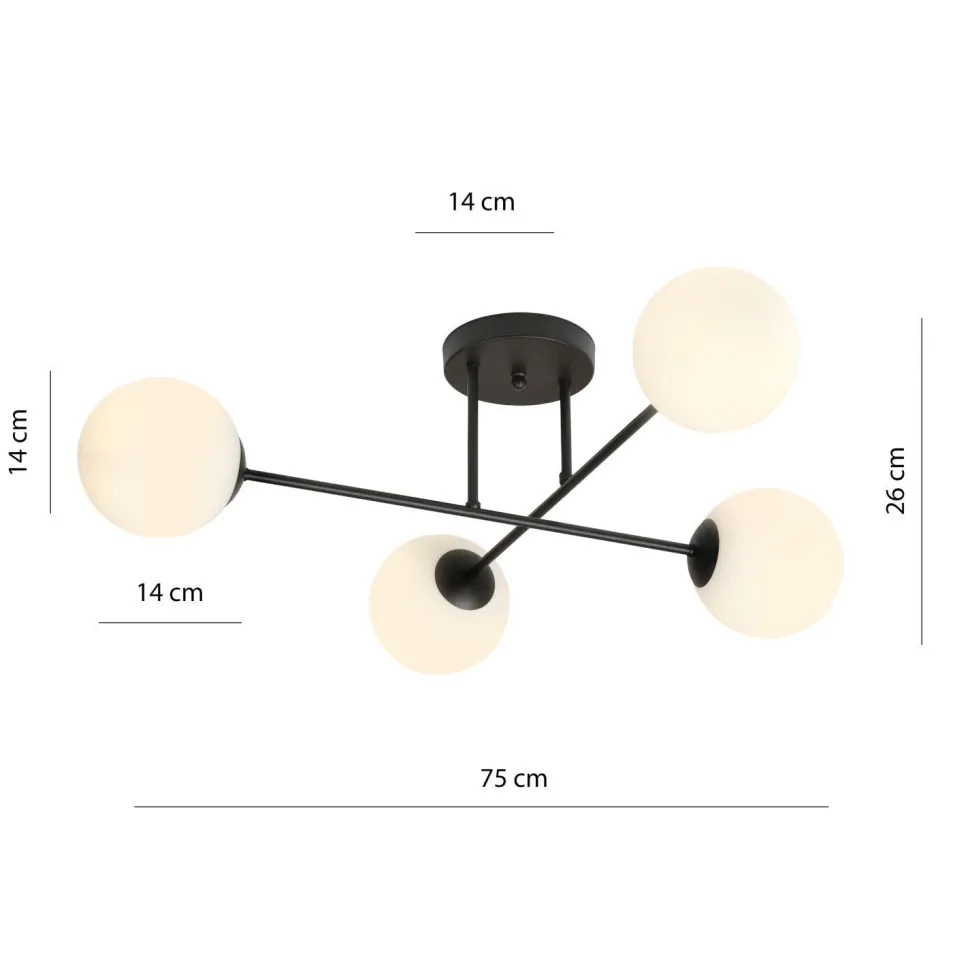 Deckenlampe Schwarz Weiß 4-flammig Kugel Schirme