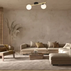 Deckenlampe Schwarz Weiß Gold blendarm 55 cm lang E14