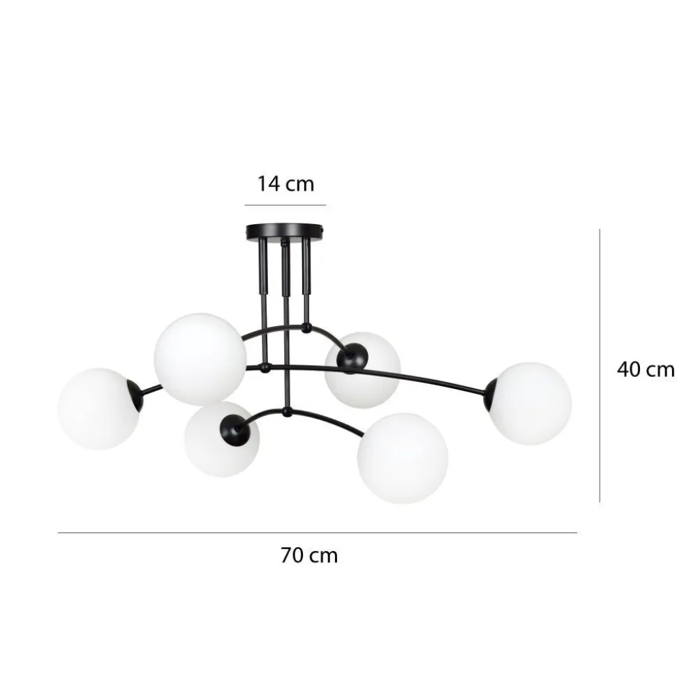 Deckenlampe Schwarz Weiß 6x E14 Modern Metall Glas