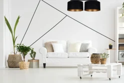 Deckenlampe Stoff blendarm Schwarz Gold E27 70 cm lang