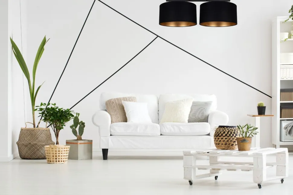 Deckenlampe Stoff blendarm Schwarz Gold E27 70 cm lang