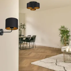 Deckenlampe Stoff Metall Schwarz Gold Ø45 cm blendarm