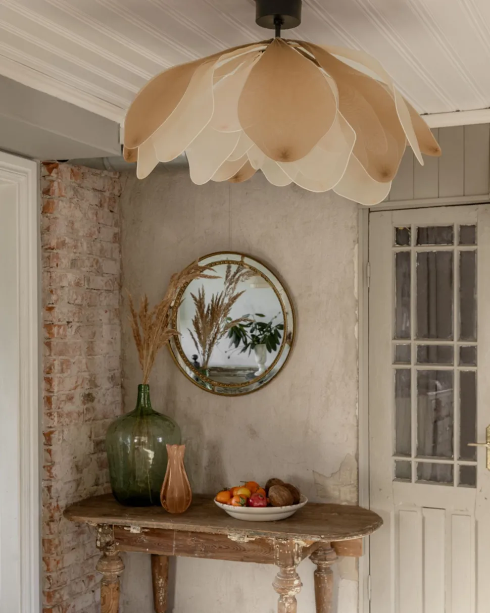 Deckenlampe Stoff Metall B: 80 cm biegsam in Natur E27