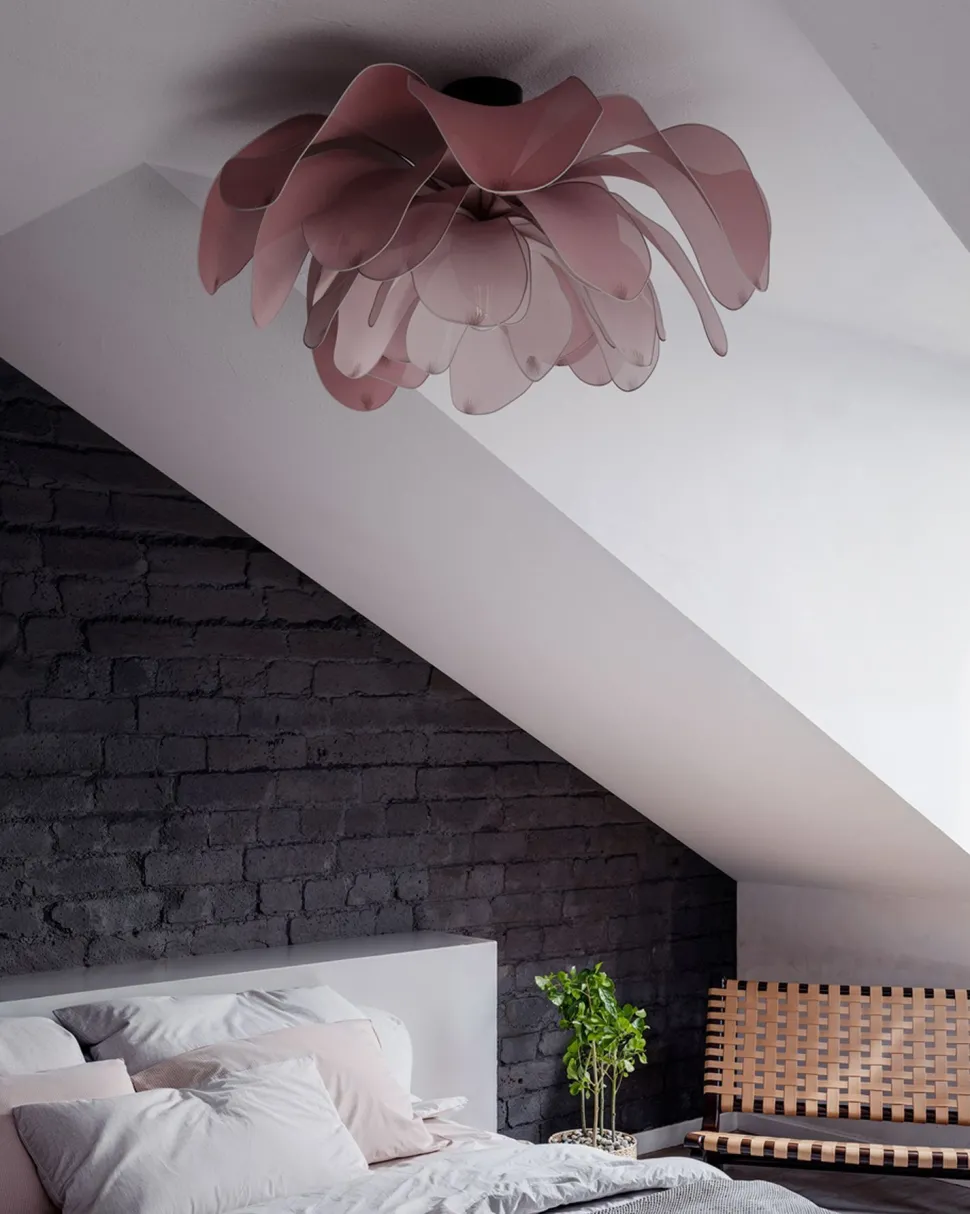 Deckenlampe Stoff Metall 80 cm breit biegsam Rosa E27