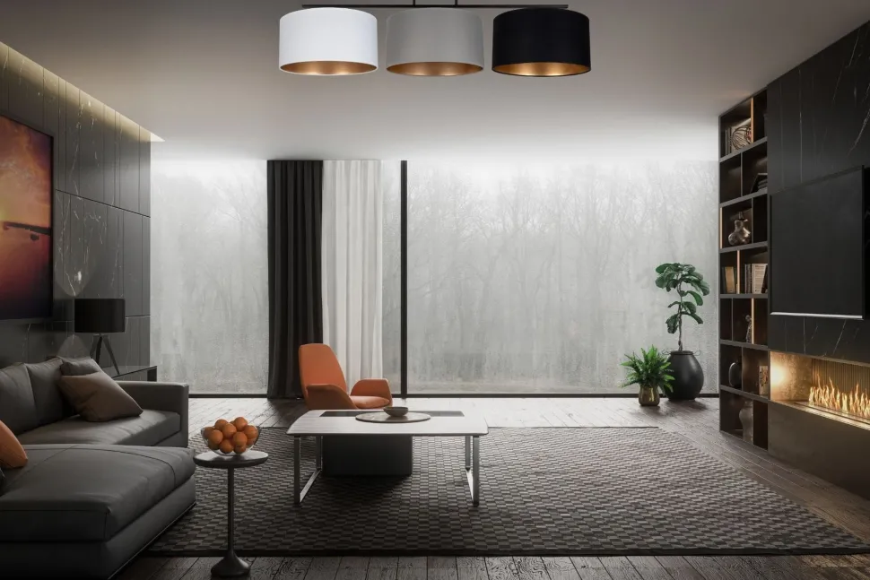 Deckenlampe Stoff Weiß Graphit Schwarz E27 100 cm lang