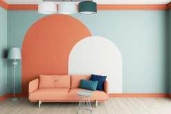 Deckenlampe Stoff Weiß Mint Grün E27 L:100 cm blendarm