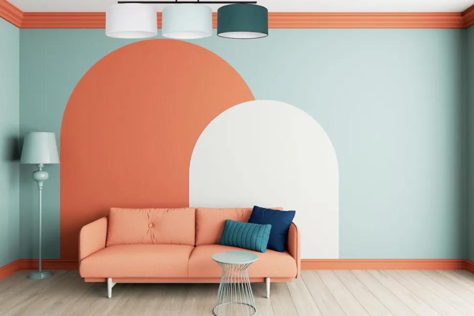 Deckenlampe Stoff Weiß Mint Grün E27 L:100 cm blendarm