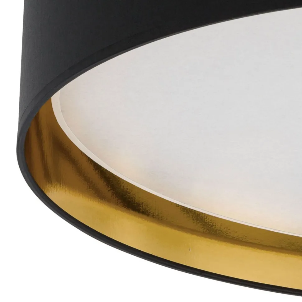 Deckenlampe Stoffschirm Schwarz Gold rund Ø 60 cm groß