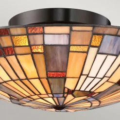 Deckenlampe Tiffany Stil rund Ø 40,7 cm Metall Glas 2x E27