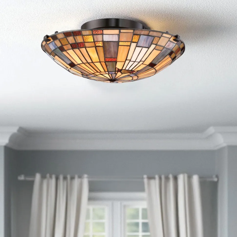 Deckenlampe Tiffany Stil rund Ø 40,7 cm Metall Glas 2x E27