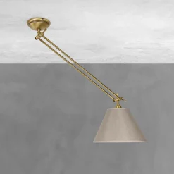 Deckenlampe verstellbar Messing Stoff in Bronze Beige E27