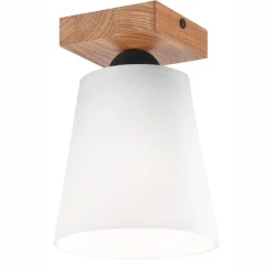 Deckenlampe Weiß Ø 15 cm H: 21 cm klein Stoff Holz Modern