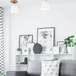 Deckenlampe Weiß Ø 15 cm H: 21 cm klein Stoff Holz Modern