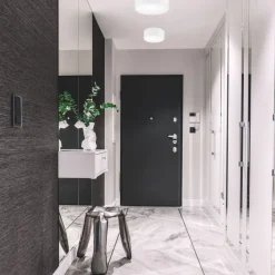 Deckenlampe Weiß Ø 35 cm rund flach Stoff blendarm E27