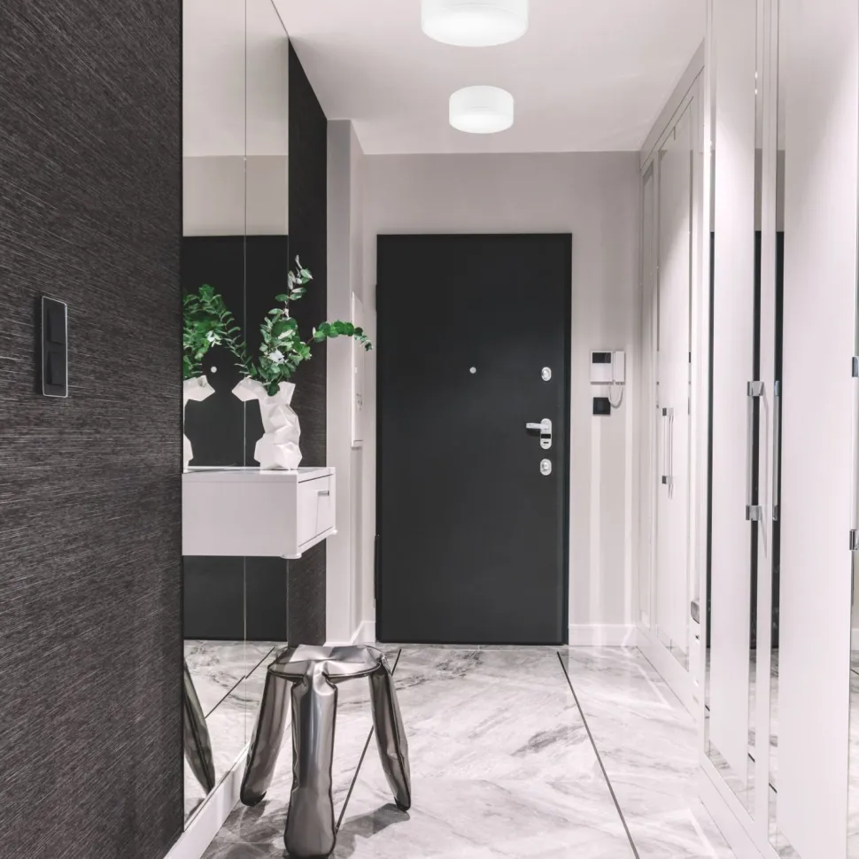 Deckenlampe Weiß Ø 35 cm rund flach Stoff blendarm E27