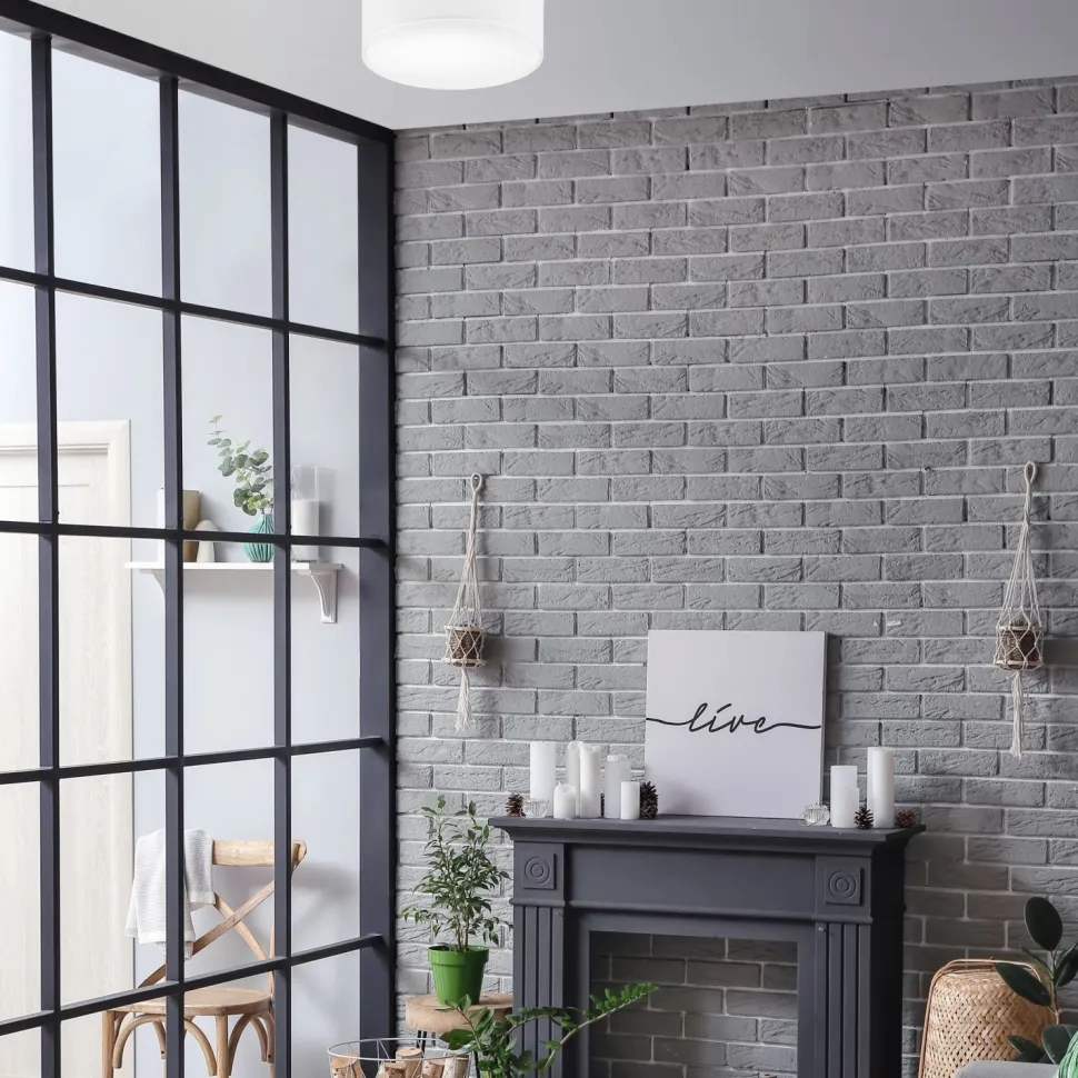 Deckenlampe Weiß Ø 35 cm rund flach Stoff blendarm E27