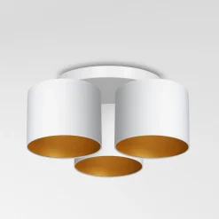 Deckenlampe Weiß Gold Stoff Metall E27 Ø45 cm blendarm