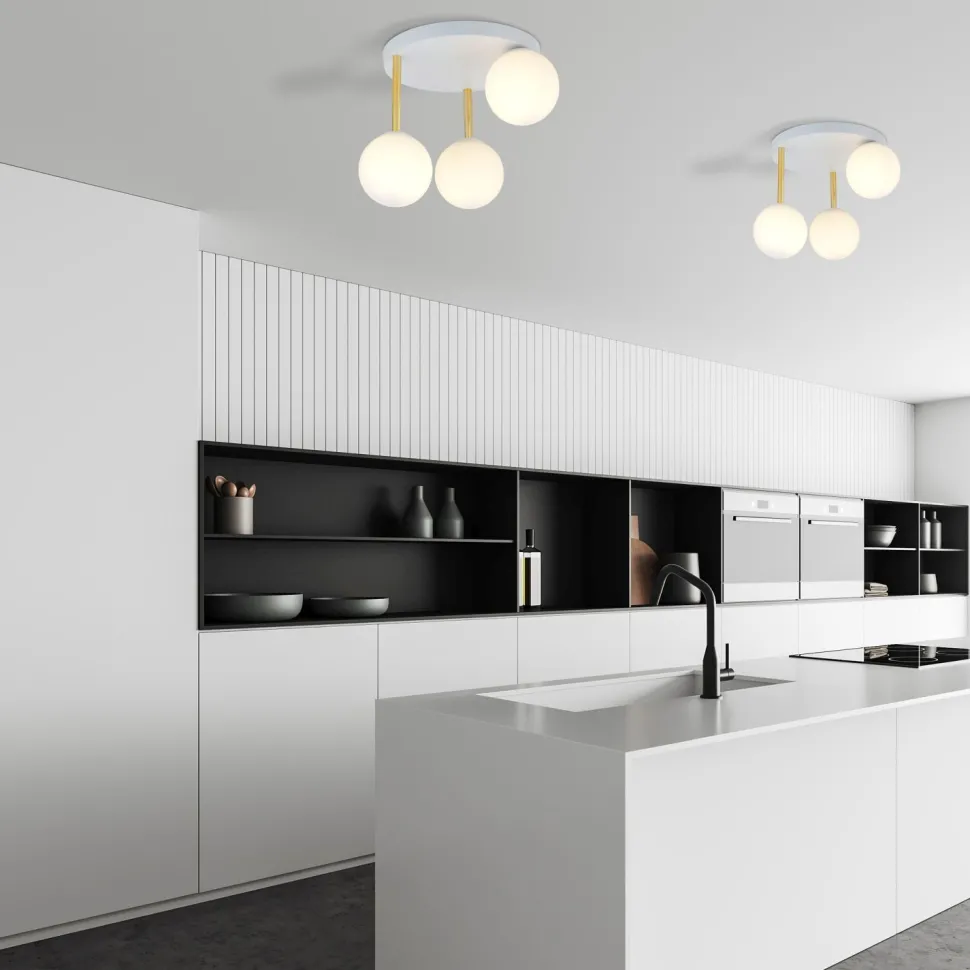 Deckenlampe Weiß Gold 3x E14 Glas Metall blendarm